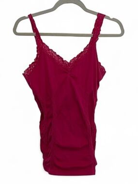 Active Basic Pink Lace-Trim Seamless Ruched Cami Tank Top